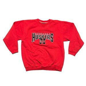 Vintage Nebraska Huskers Embroidered Logo Sweatshirt Medium Red Alumni‎ READ